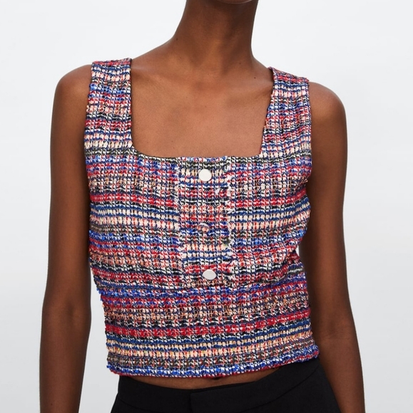 NWT Zara Metallic Thread Crop Top Small - Picture 2 of 11